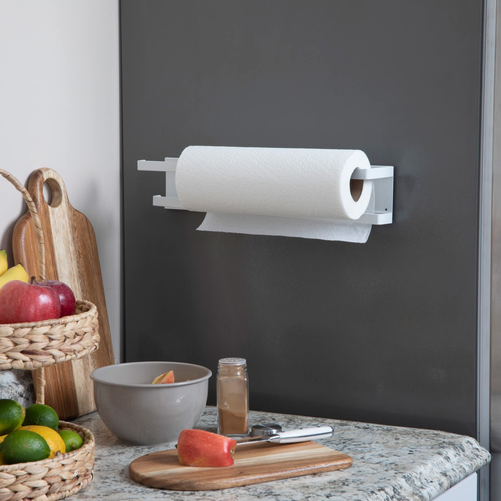 Stainless Steel Magnetic Paper Towel Holder for Kitchen & Bathroom - Space Saving White Metal Towel Rack for Cabinets, Fridge & Office Use