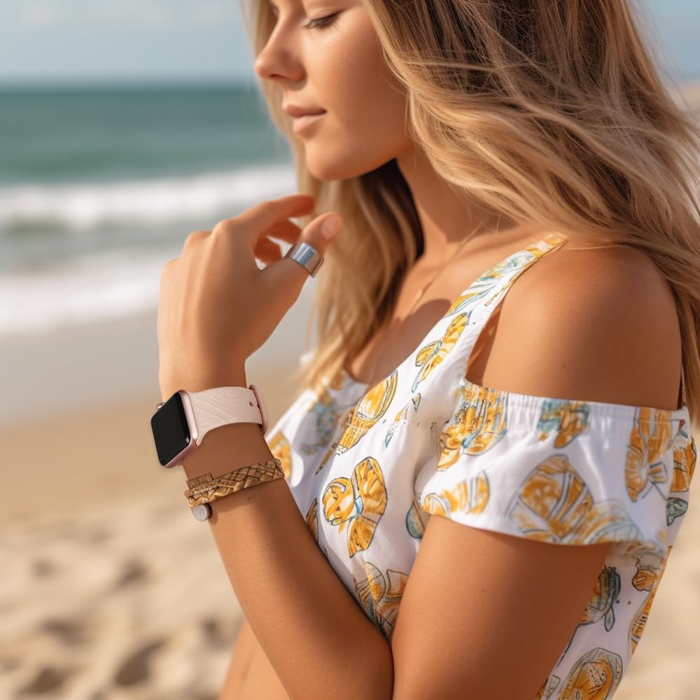 2 Packs Hypoallergenic Engoaved Boho Apple Watch Bands - Compatible with 38mm/40mm/41mm/42mm/44mm/45mm/49mm for Women & Men - Fashion Accessory Strap for iWatch Series 8/7/6/5/4/3/2/1/SE/Ultra - Perfect for Workouts, Daily Wear & Boho Style Outfits