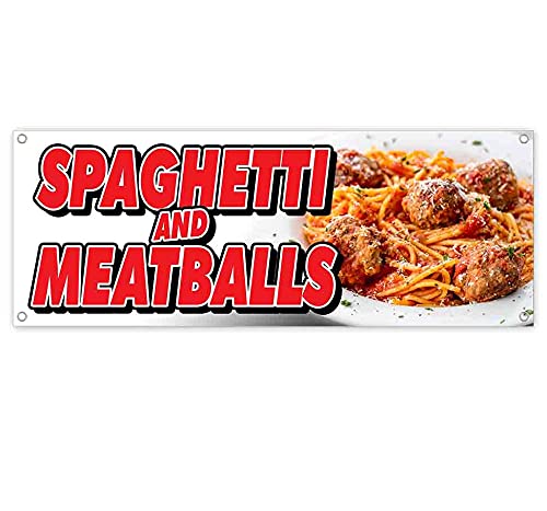 Spaghetti & Meatballs Vinyl Banner 13 oz - Heavy-Duty Single-Sided with Metal Grommets | Perfect for Italian Restaurants, Food Festivals & Kitchen Decor