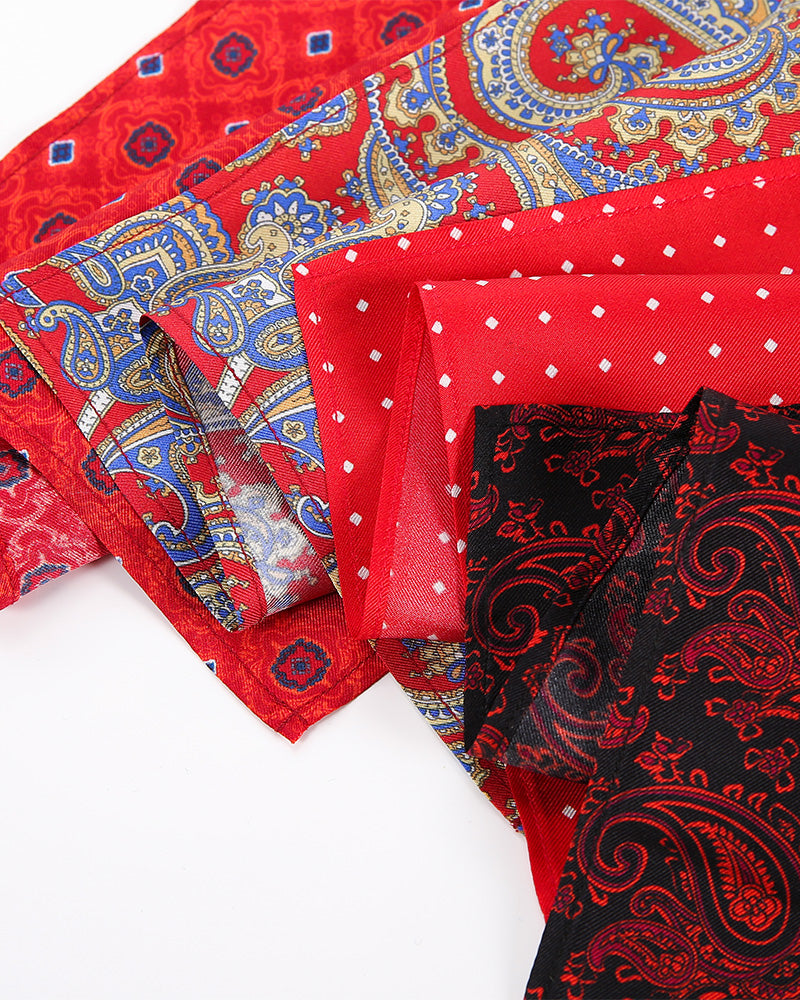 Premium Red Base Printed Men's Handkerchief - Soft Cotton Pocket Squares for Formal Events, Weddings & Everyday Carry (Set of 3)