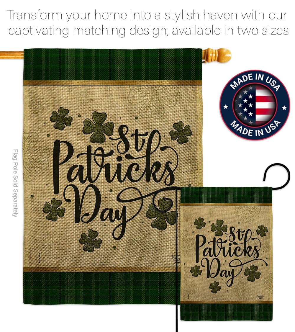 St. Patrick's Day Tartan Burlap House Flag - 2 Pack Double-Sided Irish Shamrock & Leprechaun Decor (28x40 Inches) for Garden, Yard & Holiday Celebration - Made in USA - Perfect for March Festivities & Irish-Themed Parties
