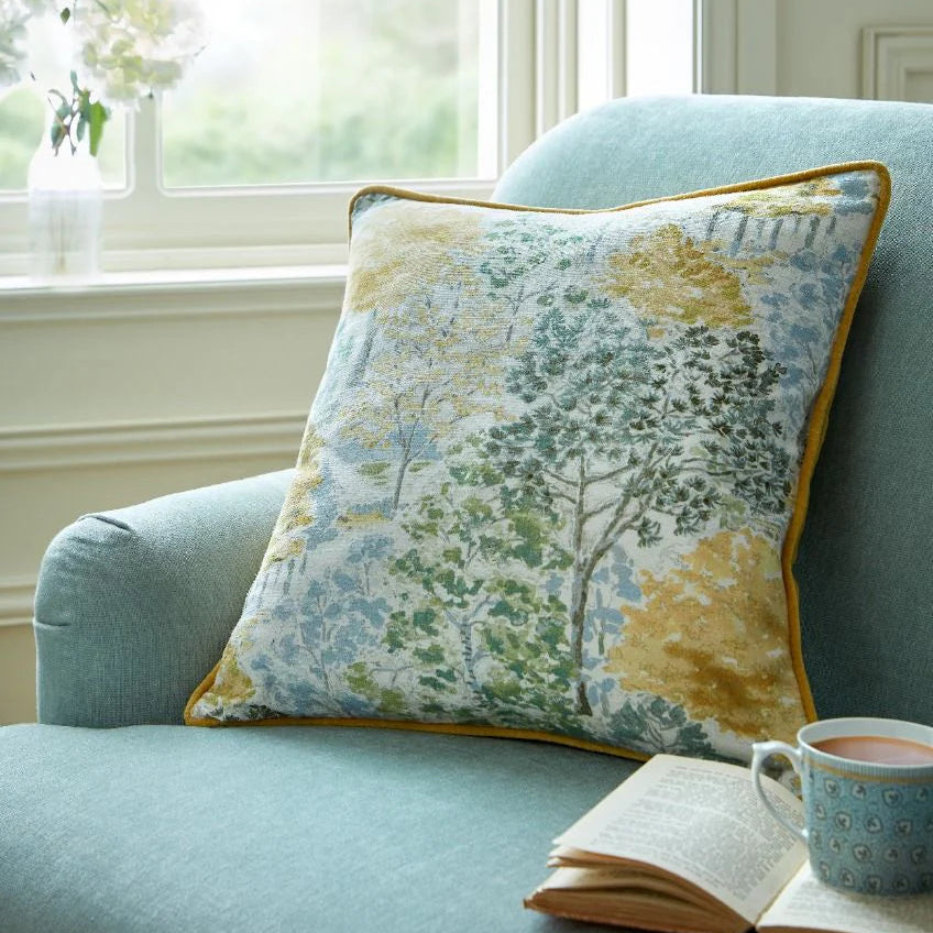Laura Ashley Bernwood Cushion - Soft Ochre Yellow Throw Pillow Cover for Sofa, Bed & Home Decor | Premium Cotton Fabric | 18x18 Inches
