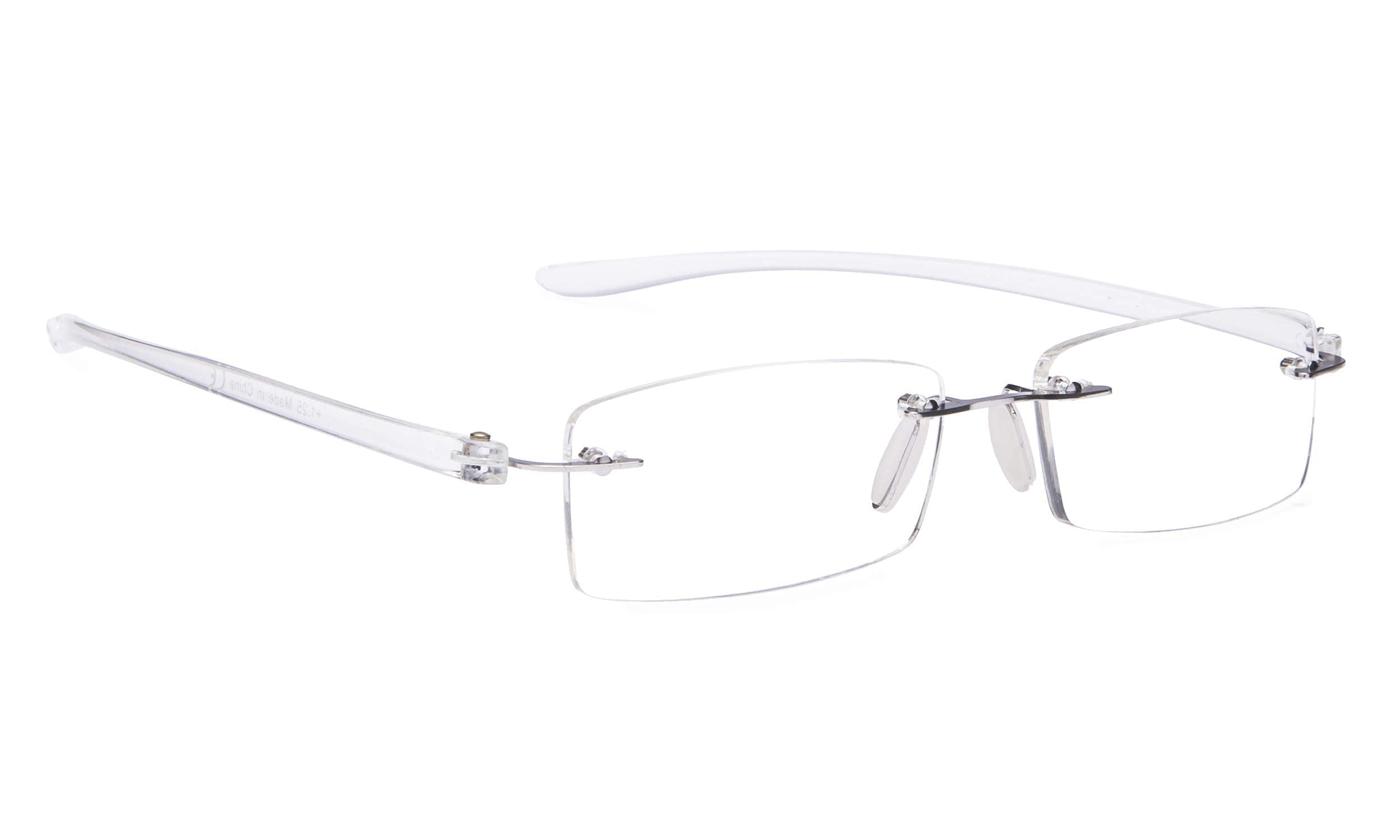 BLUELESS Rimless Reading Glasses for Men & Women - Lightweight Small Readers with Anti-Blue Light (Transparent Frame) - Perfect for Computer Work, Reading Books & Office Use