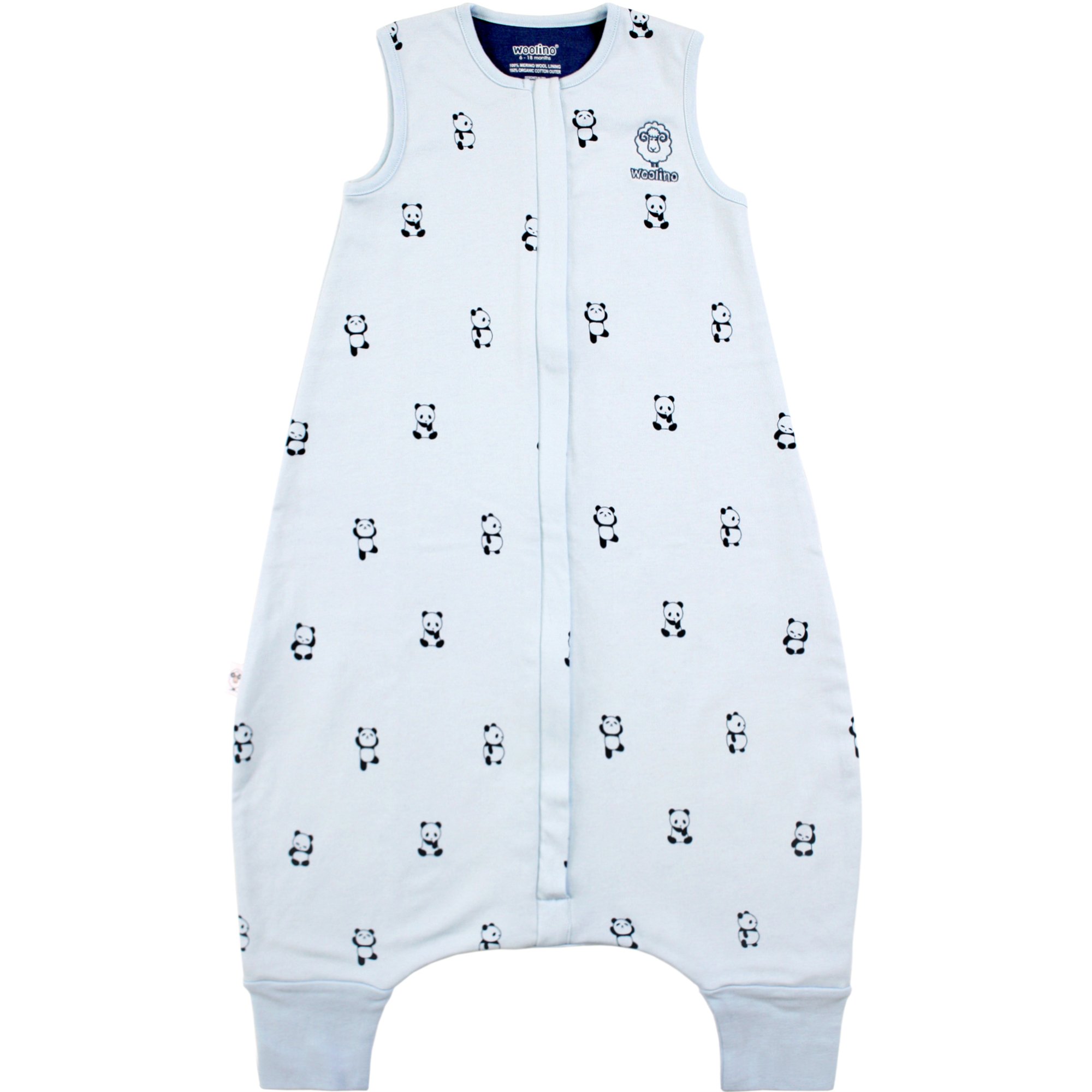 Woolino 4 Season Baby Sleep Sack with Feet - Breathable Australian Merino Wool & Organic Cotton - 6-18 Months - Panda Design - Perfect for Nursery, Daycare & Travel