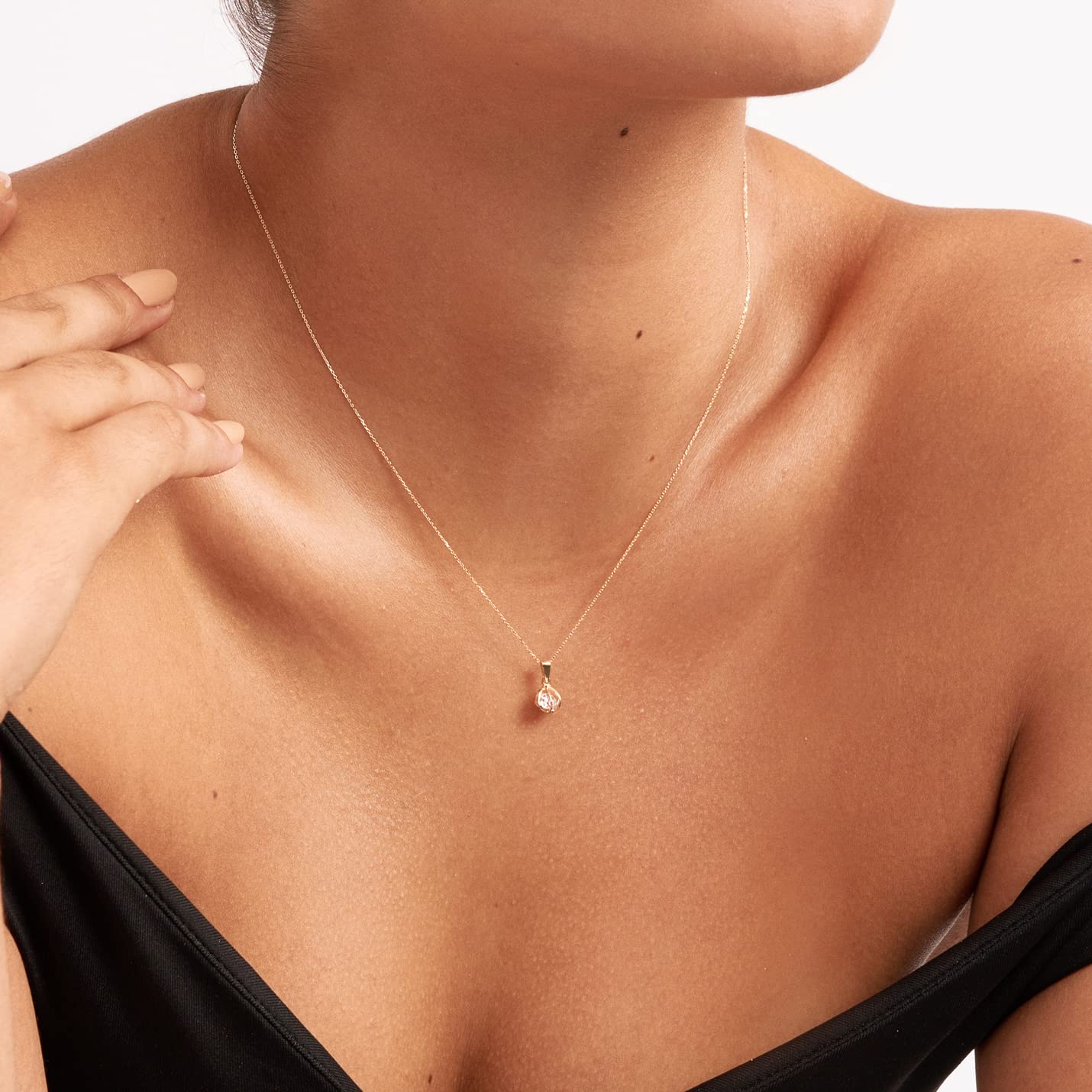 14K Solid Gold Caged Ball Necklace for Women - 18