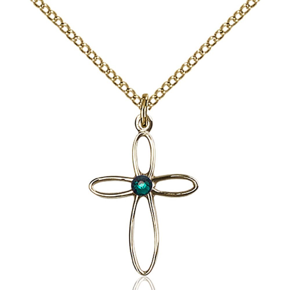 Bonyak 14K Gold Filled Cross Pendant Necklace with 3mm May Birthstone Crystal - 3/4 x 1/2 Inch Religious Jewelry for Women, Gift for Baptism, Confirmation & Everyday Faith-Based Fashion