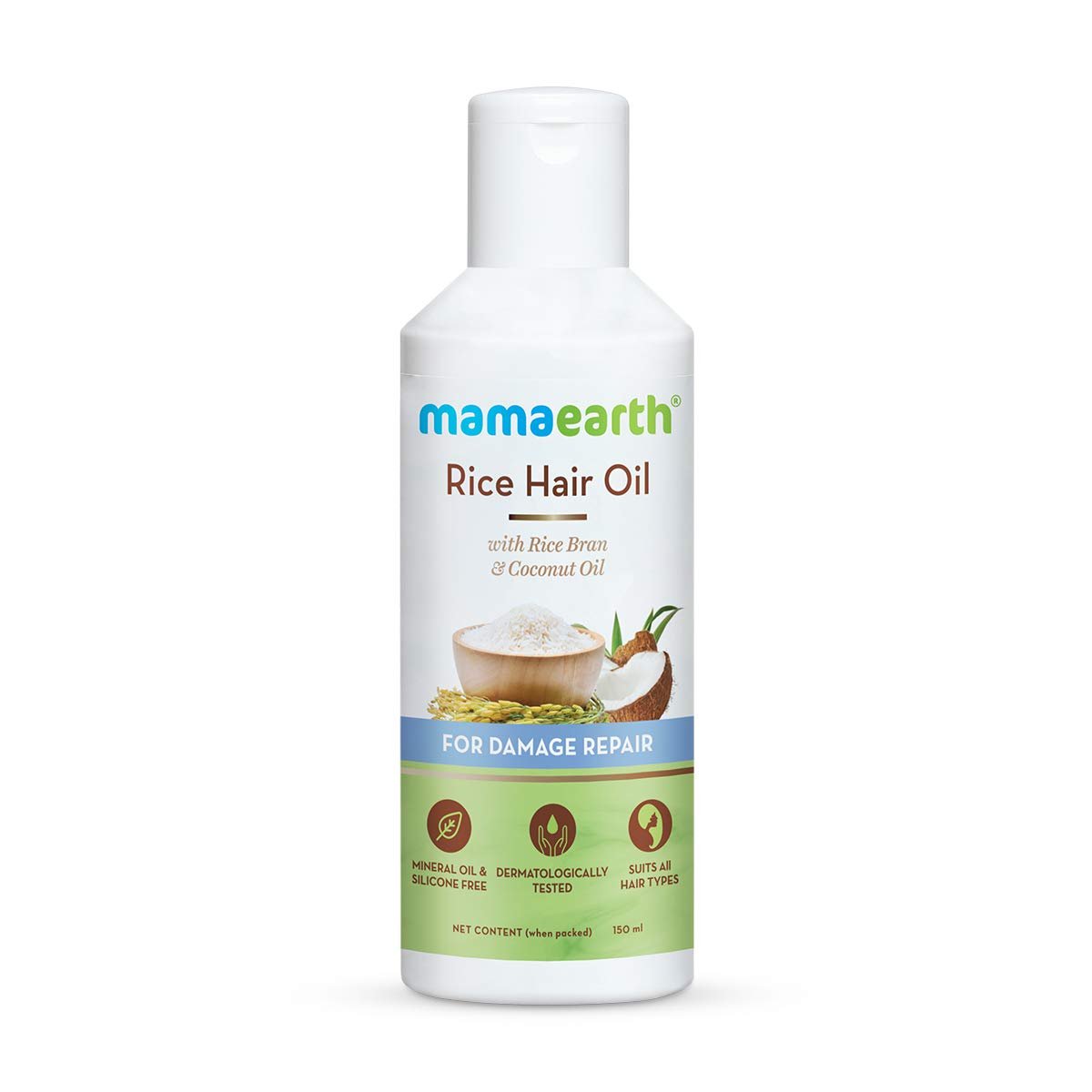 Mamaearth Rice Hair Oil 150ml - Natural Hair Growth & Shine Treatment for Dry, Damaged Hair - Perfect for Daily Nourishment & Scalp Care