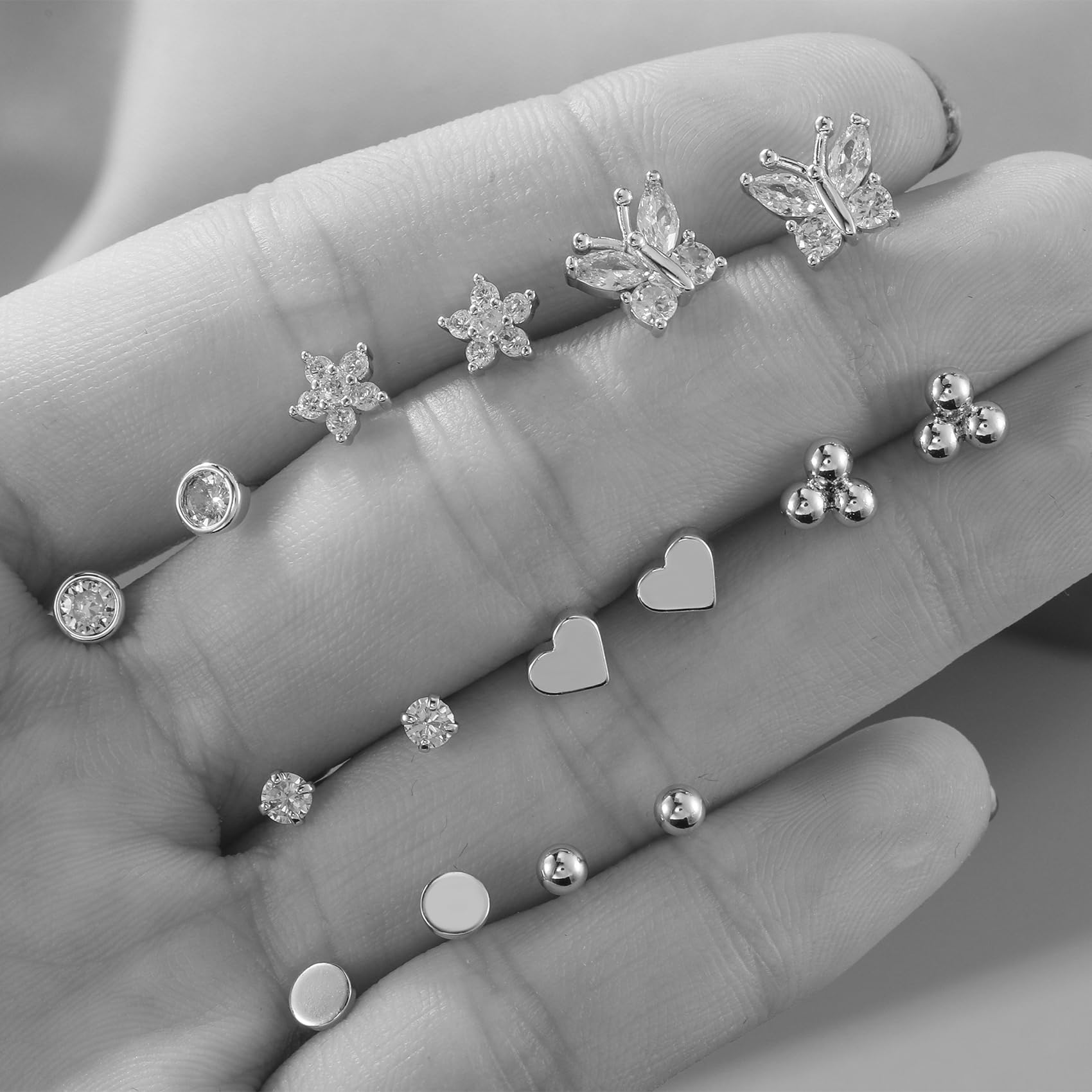 8 Pairs Sterling Silver Stud Earrings for Women - 14K Gold Plated Hypoallergenic Cubic Zirconia Small Earrings Set | Perfect for Everyday Wear, Gift Giving & Special Occasions