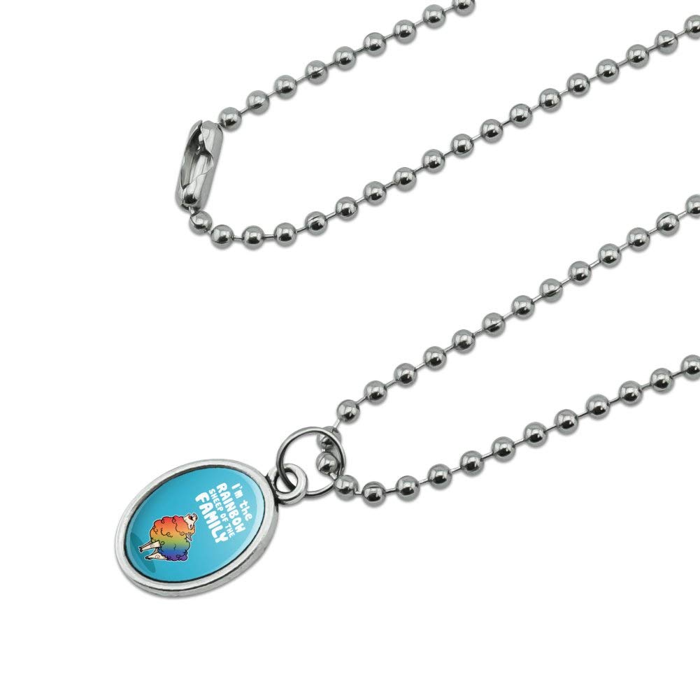 Vintage Rainbow Sheep Gay Pride Oval Charm Pendant Necklace - LGBTQ+ Jewelry for Pride Month, Coming Out, & LGBTQ Support