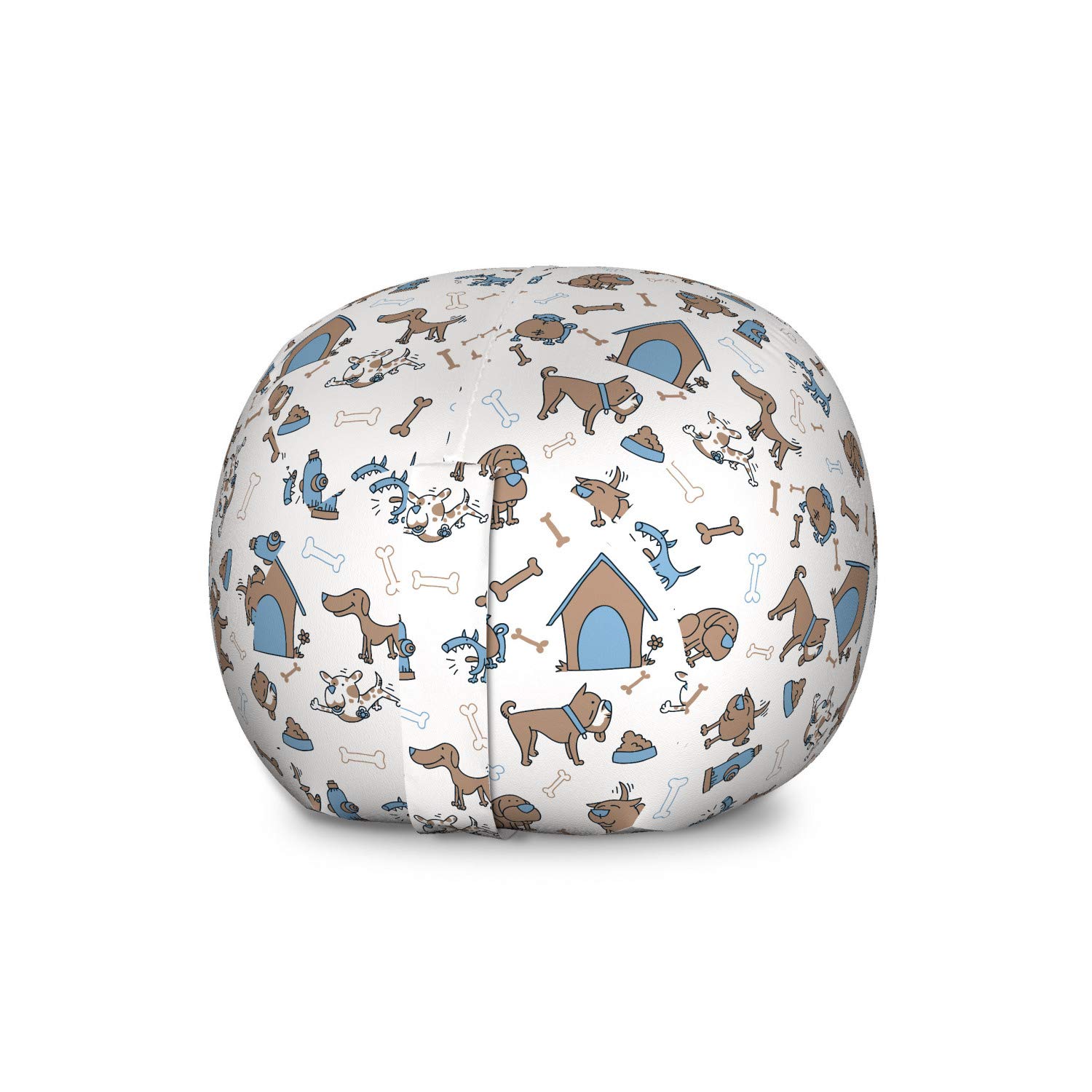 Ambesonne Washable Large Storage Toy Bag Chair - Cartoon Dog Bones Design, Stuffed Animal Organizer for Kids Room, Nursery or Playroom - Cocoa Sky Blue - Perfect for Pet Lovers & Animal Themed Decor