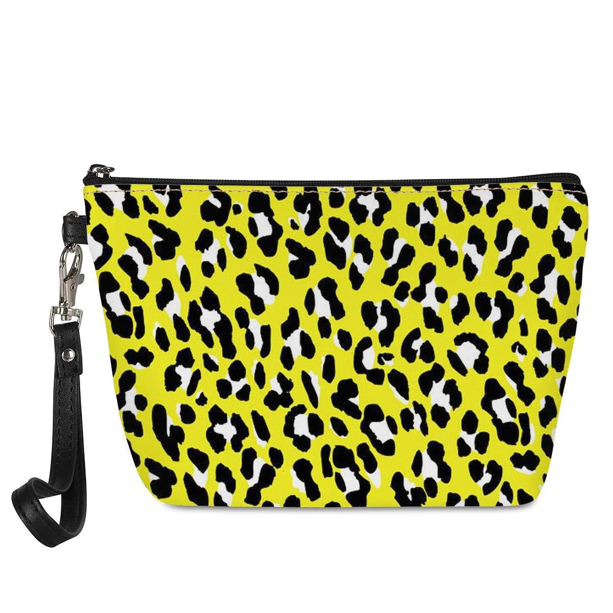 AMZBeauty Yellow Leopard Print Makeup Bag - PU Leather Cosmetic Pouch with Zipper for Women | Travel Toiletry Organizer, Gift Idea for Birthday, Bridal Shower & Vacation Essentials