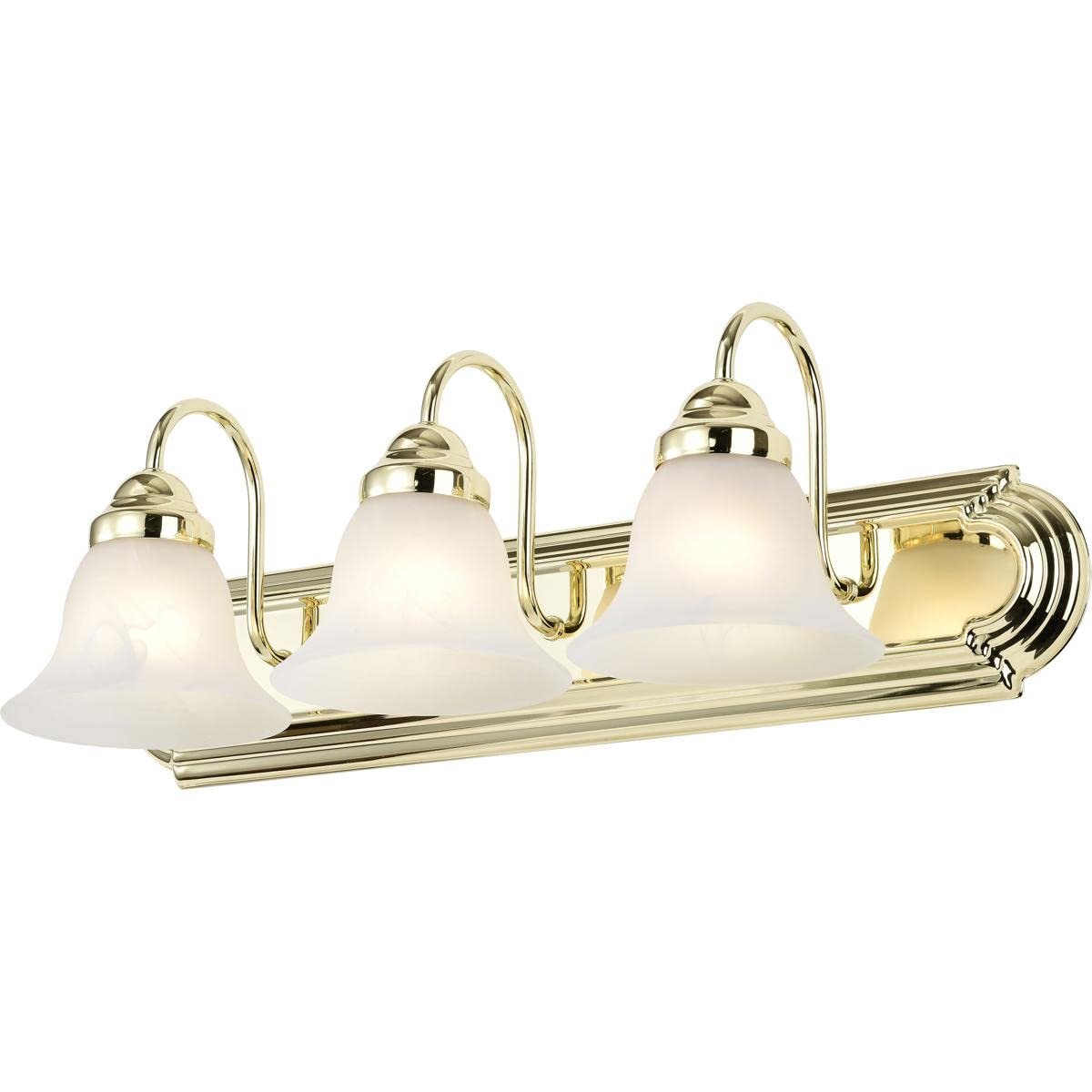 Nuvo 60/329 Ballerina Three-Light Vanity Wall Sconce with Alabaster Glass Bell Shades in Polished Brass - Perfect for Bathroom, Dressing Room & Bedroom Lighting