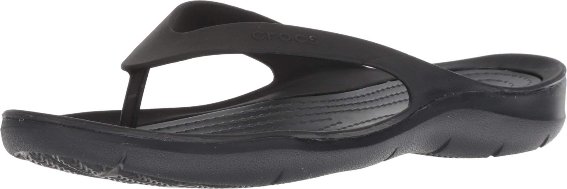 Crocs Swiftwater Women's Flip Flops Sandals - Comfortable Water Shoes for Beach, Pool & Outdoor Activities | Black/Black | Size 4