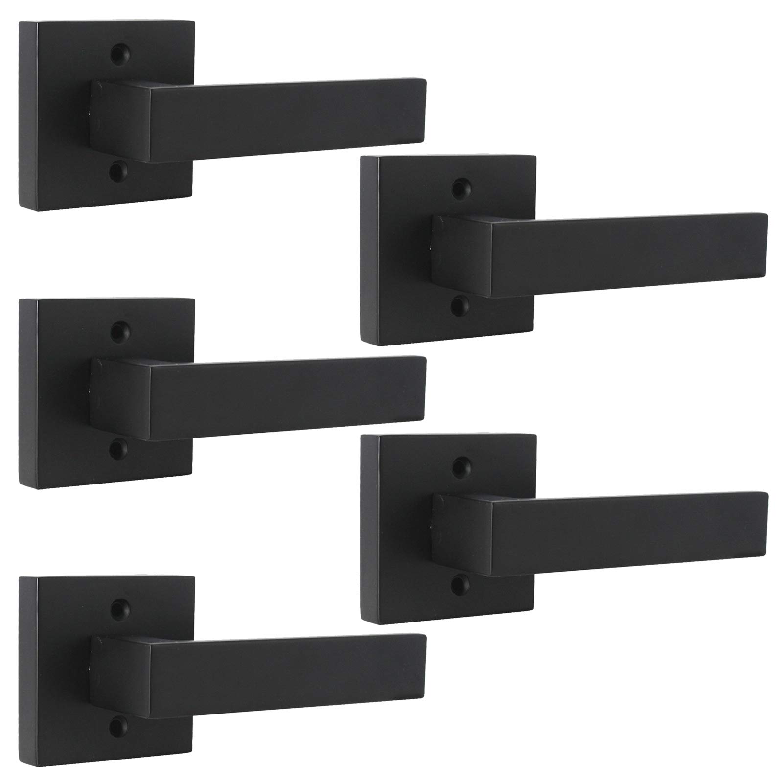Probrico Matte Black French Door Levers - Heavy Duty Square Half-Dummy Handles, Non-Turning Stainless Steel Hardware (5 Pack) - Perfect for Closet, Balcony, Pantry & Interior Doors
