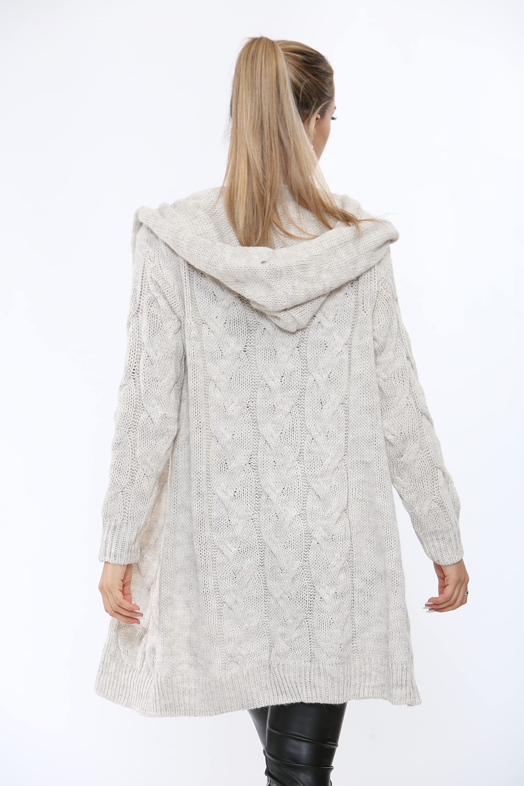 BESTITALIANUK Women's Cable Knit Oversized Hooded Cardigan Sweater - Cozy Long Chunky Knit Jumper for Casual Wear & Winter Layering