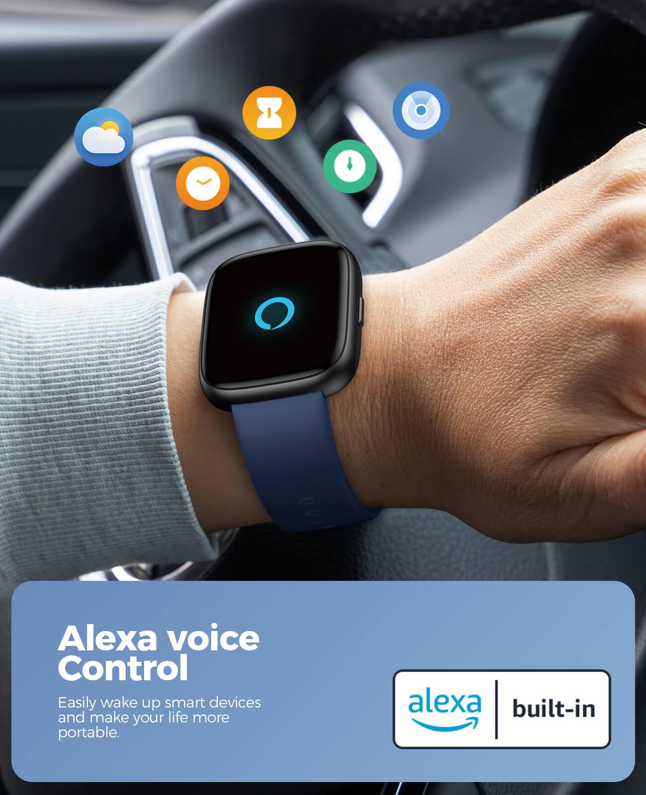 Smart Watch with Alexa Built-in, 100+ Fitness Tracker, IP68 Waterproof, Heart Rate & Sleep Monitor, 24/7 Blood Oxygen & Stress Tracking - Compatible with Android & iPhone (Blue) - Perfect for Workouts, Swimming & Daily Health Monitoring