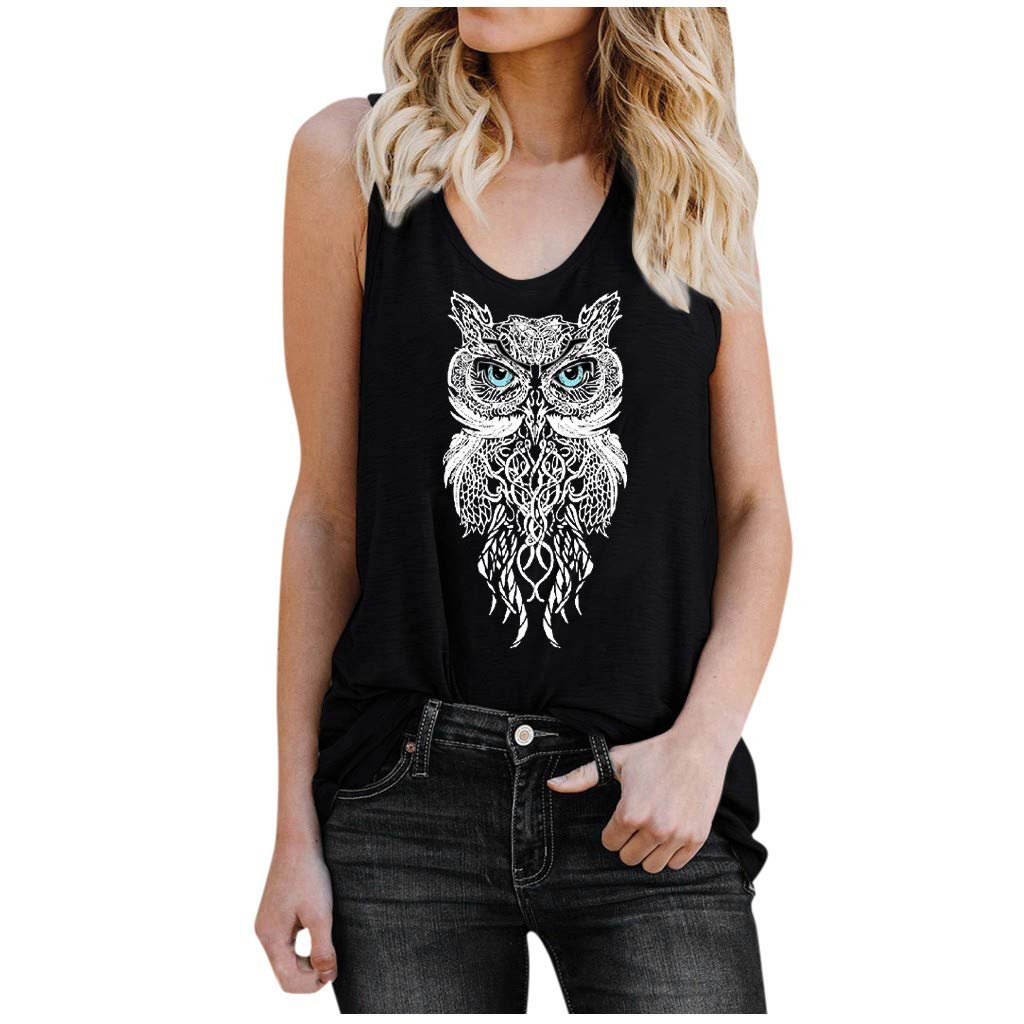 Owl Print Women's Casual O-Neck Blouse - Plus Size Summer Tops for Work & Outings