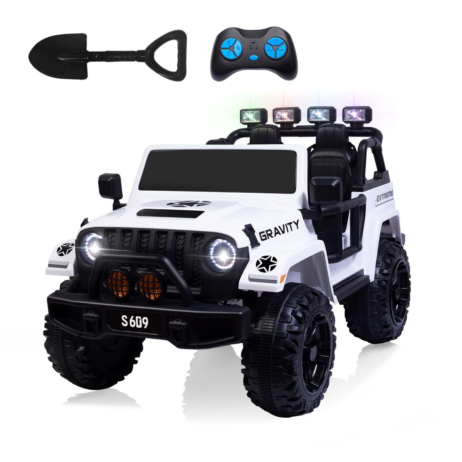 MOLACHI 12V Battery Powered 2 Seater Ride On Truck Toy Car for Kids - Electric Vehicle with Music, MP3, LED Lights, Safety Belt & 3 Speed Settings - Perfect for Boys & Girls Outdoor Play (White)