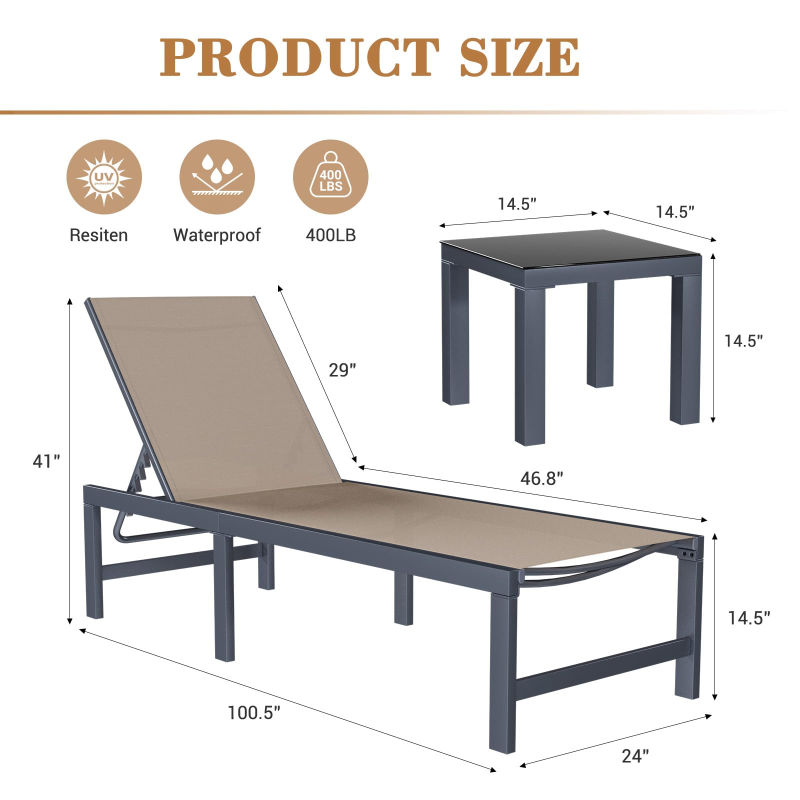 UDPATIO 3-Piece Outdoor Chaise Lounge Set with Adjustable Sun Lounger & Table - Patio, Poolside, Beach, and Yard Furniture for Relaxing & Sunbathing (Brown) - Perfect for Backyard, Resort, and Vacation Home Use