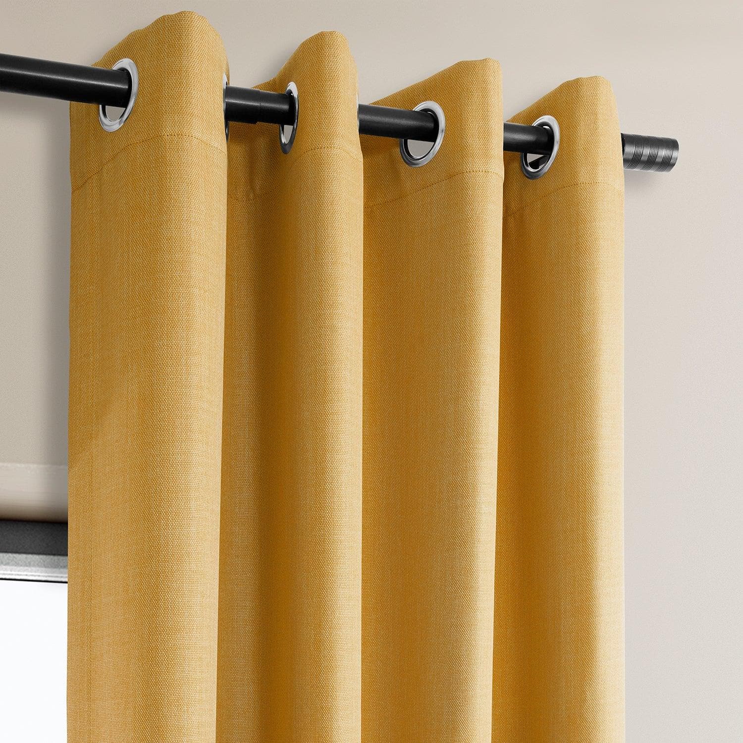 Premium Dandelion Gold Grommet Textured Faux Linen Blackout Curtains - Thermal Insulated Window Drapes for Bedroom, Living Room & Home Theater