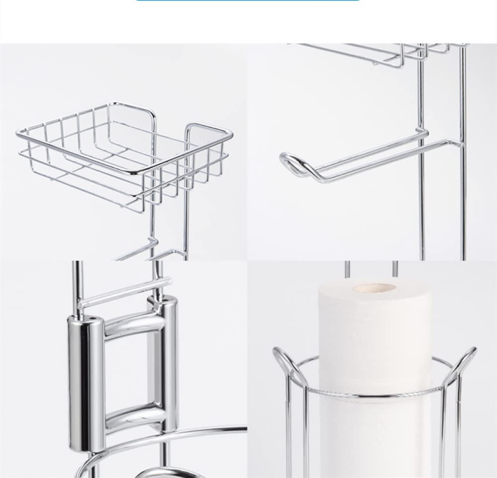 Stainless Steel Toilet Paper Holder Stand with Phone Shelf - Bathroom Tissue Roll Organizer for Home, Silver Finish | Perfect for Small Spaces, Modern Bathrooms & Convenient Storage