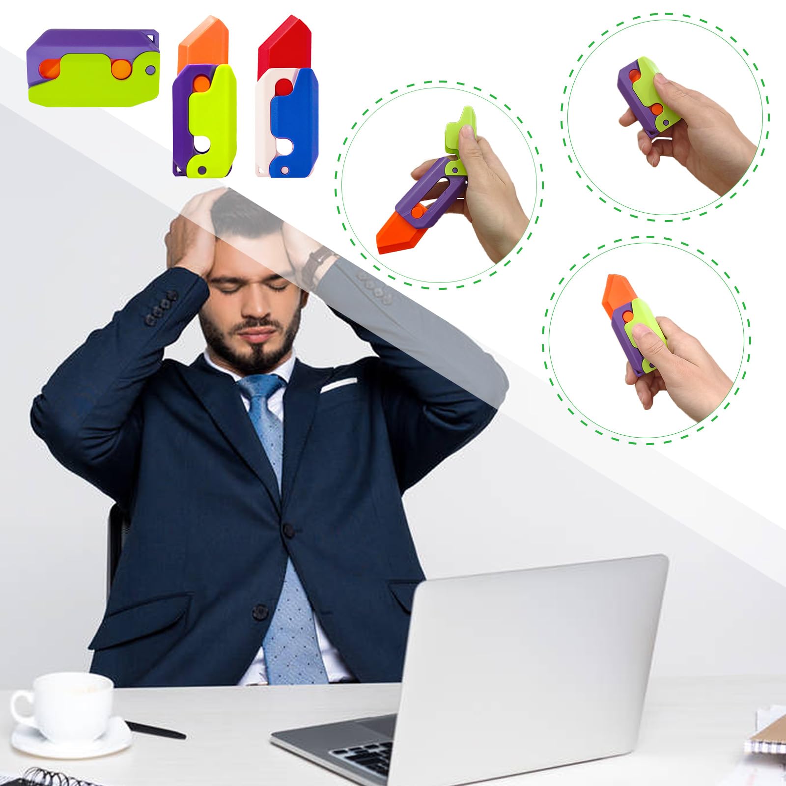 3D Printing Gravity Fidget Knife Toy Set - 3 Pack Stress Relief Sensory Toys for Adults, Teens & Kids - Plastic Carrot Design Anxiety Relief Fidgeting Tool for Office, School & Travel