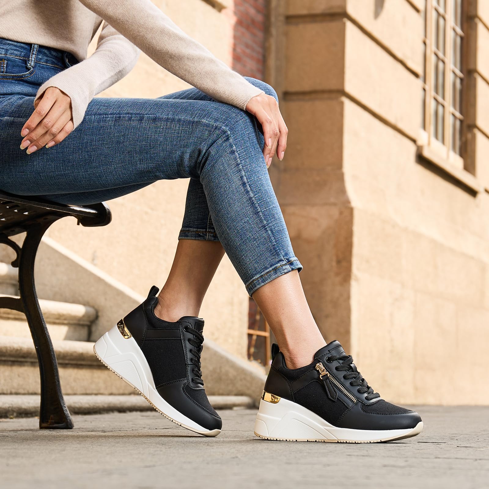 Viscozzy Women's Comfortable Wedge Sneakers with Cushioned Insoles - Stylish High Heel Shoes for Walking, Work & Casual Outfits