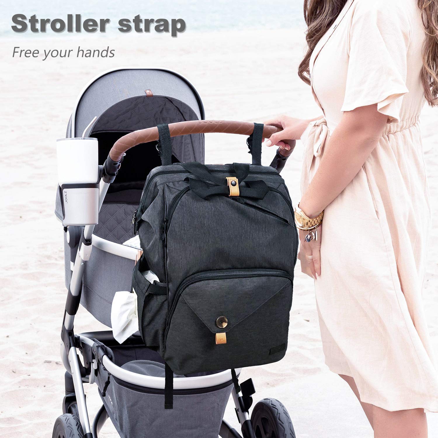 Hap Tim Large Waterproof Diaper Backpack for Travel & Maternity - Spacious Baby Nappy Bag with Stroller Straps & Double Compartments, Black (US7340-DG) | Perfect for Daycare, Family Outings & Airplane Travel with Baby Essentials