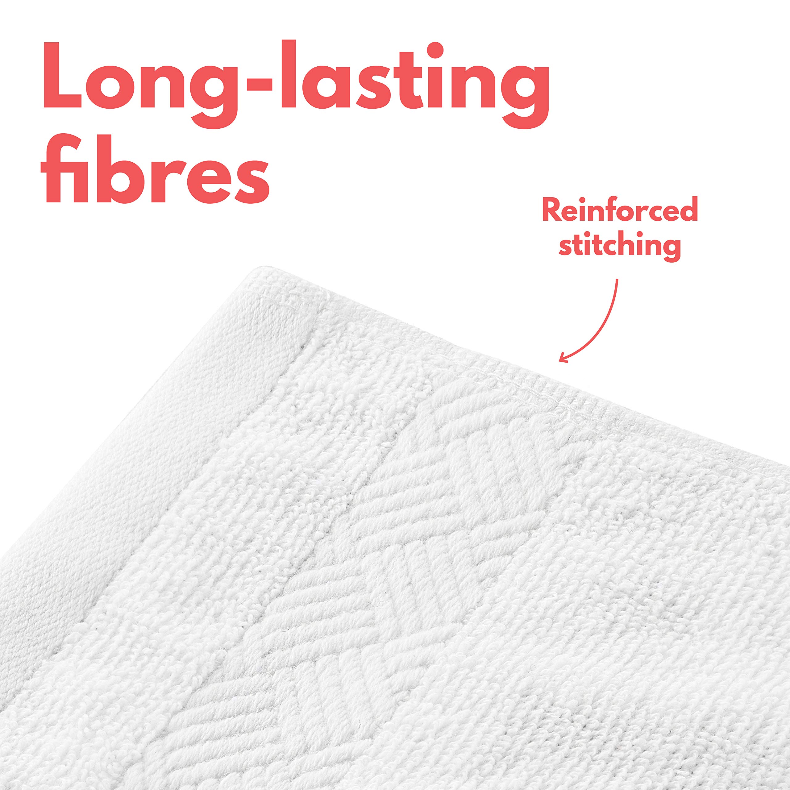 Alibi Washcloth Face & Body Towel Set - 12 Pack Soft & Absorbent 13”x13” Luxury Cotton Small Towels | Thick Plush Bath Towels with Decorative Stripe & Woven Border | Machine Washable for Home, Hotel & Spa Use | Perfect for Skincare, Baby Care & Travel Essentials | White