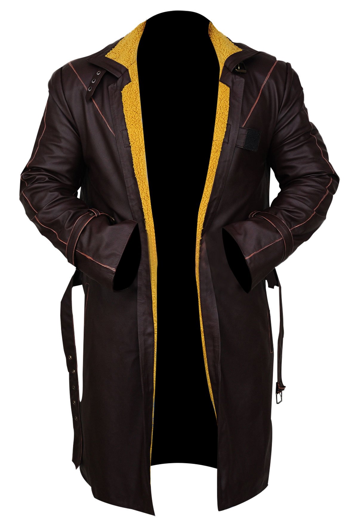 Men's Adien Pearce Dogs Gaming Halloween Costume - Distressed Brown Faux Leather Trench Coat with Fur Collar | Cosplay, Gaming Events & Halloween Outfit