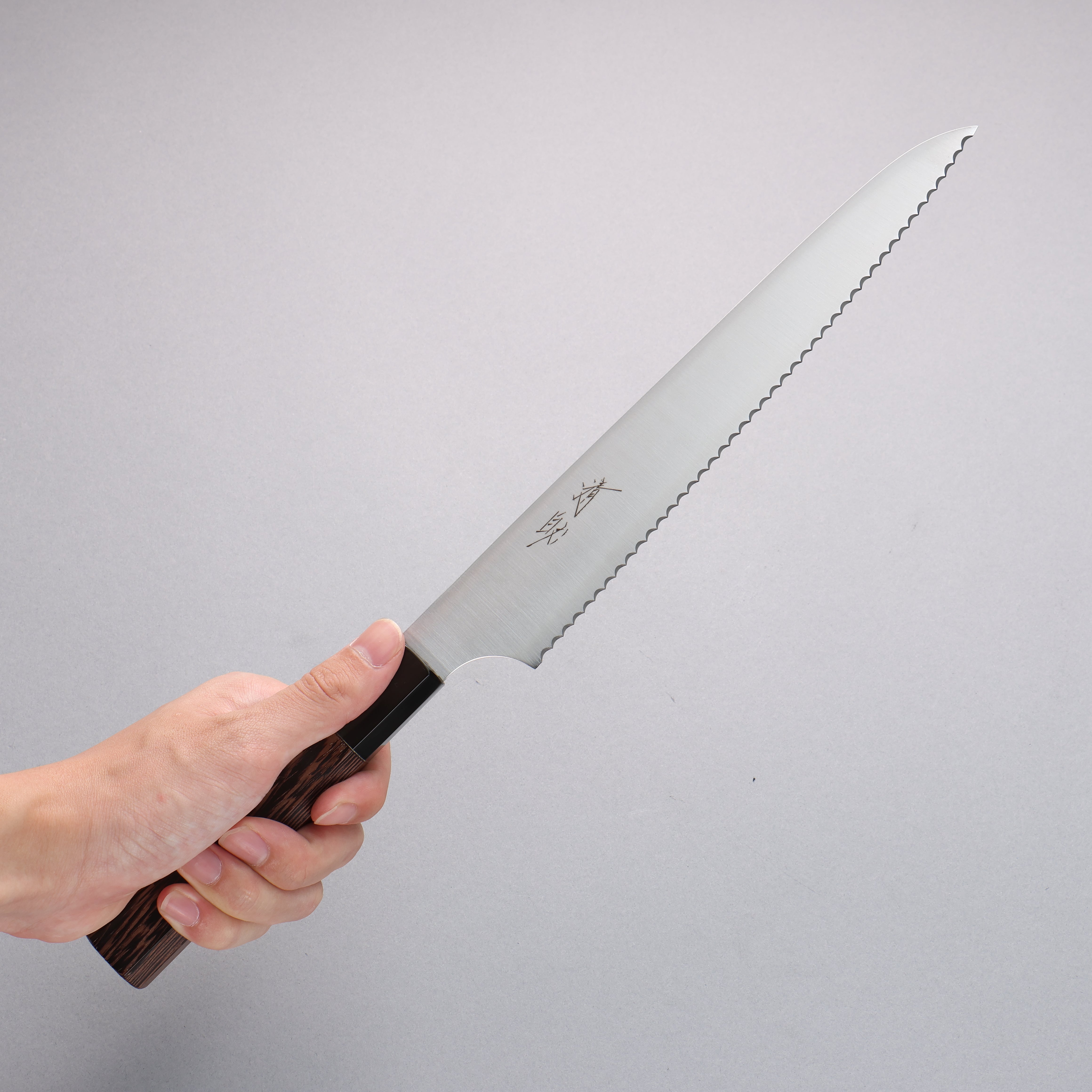 Premium Seisuke 240mm Stainless Steel Bread Knife with Wenge Wood Handle - Perfect for Slicing Bread, Cakes, and Pastries at Home or Bakery