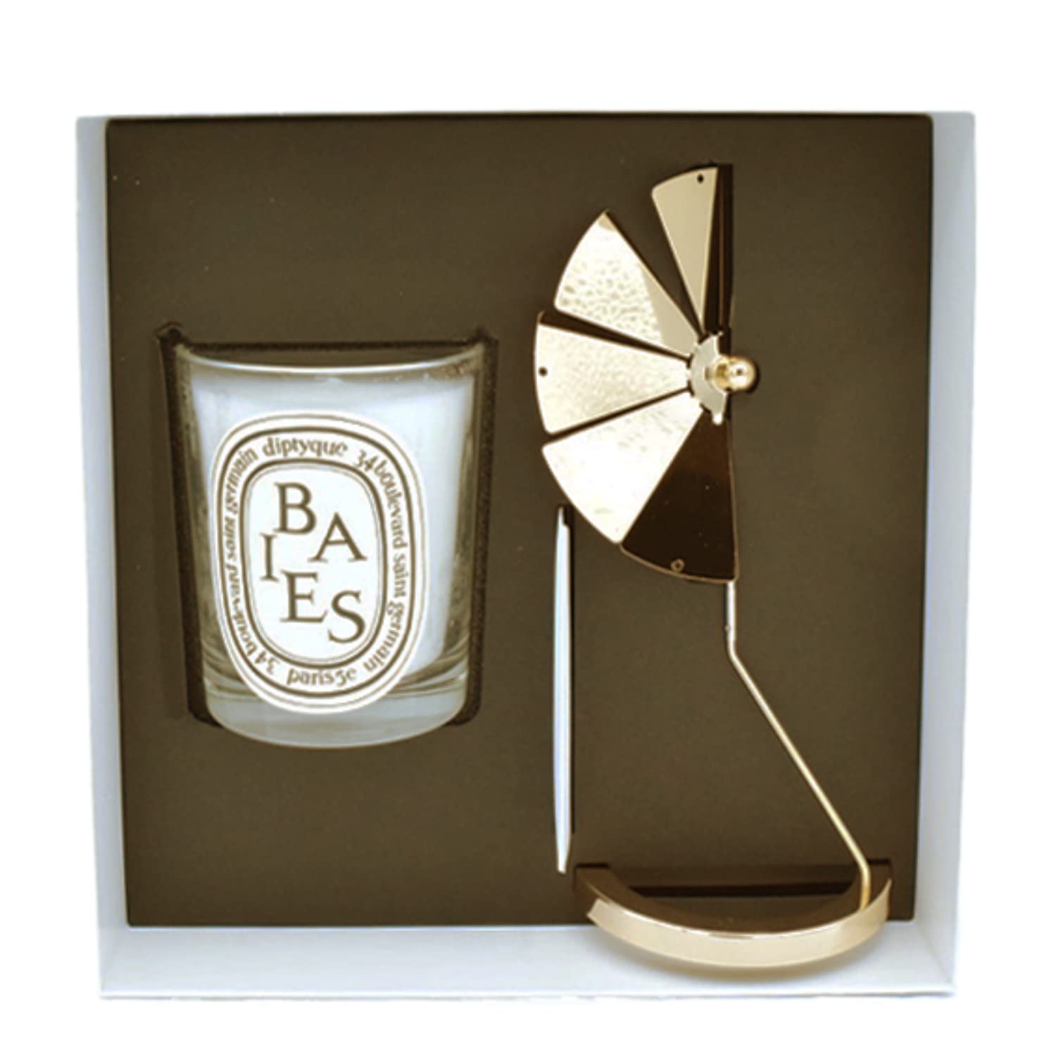 Diptyque Baies Scented Candle 6.5 oz with Gold Carousel Holder - Luxury Home Fragrance Gift Set for Living Room, Bedroom & Bathroom Decor