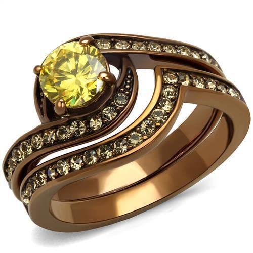 Topaz CZ Stainless Steel Coffee Ring - Elegant Jewelry for Daily Wear