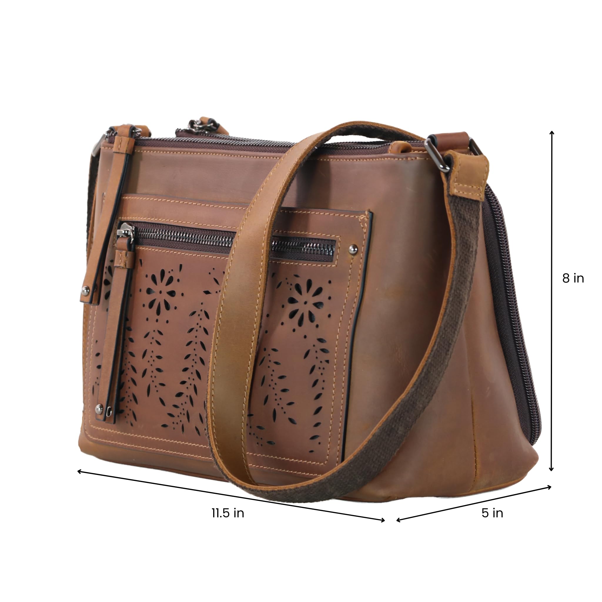 Brynlee Distressed Leather Concealed Carry Crossbody Bag - Medium Brown CCW Purse for Women | Perfect for Everyday Use, Travel & Self-Defense