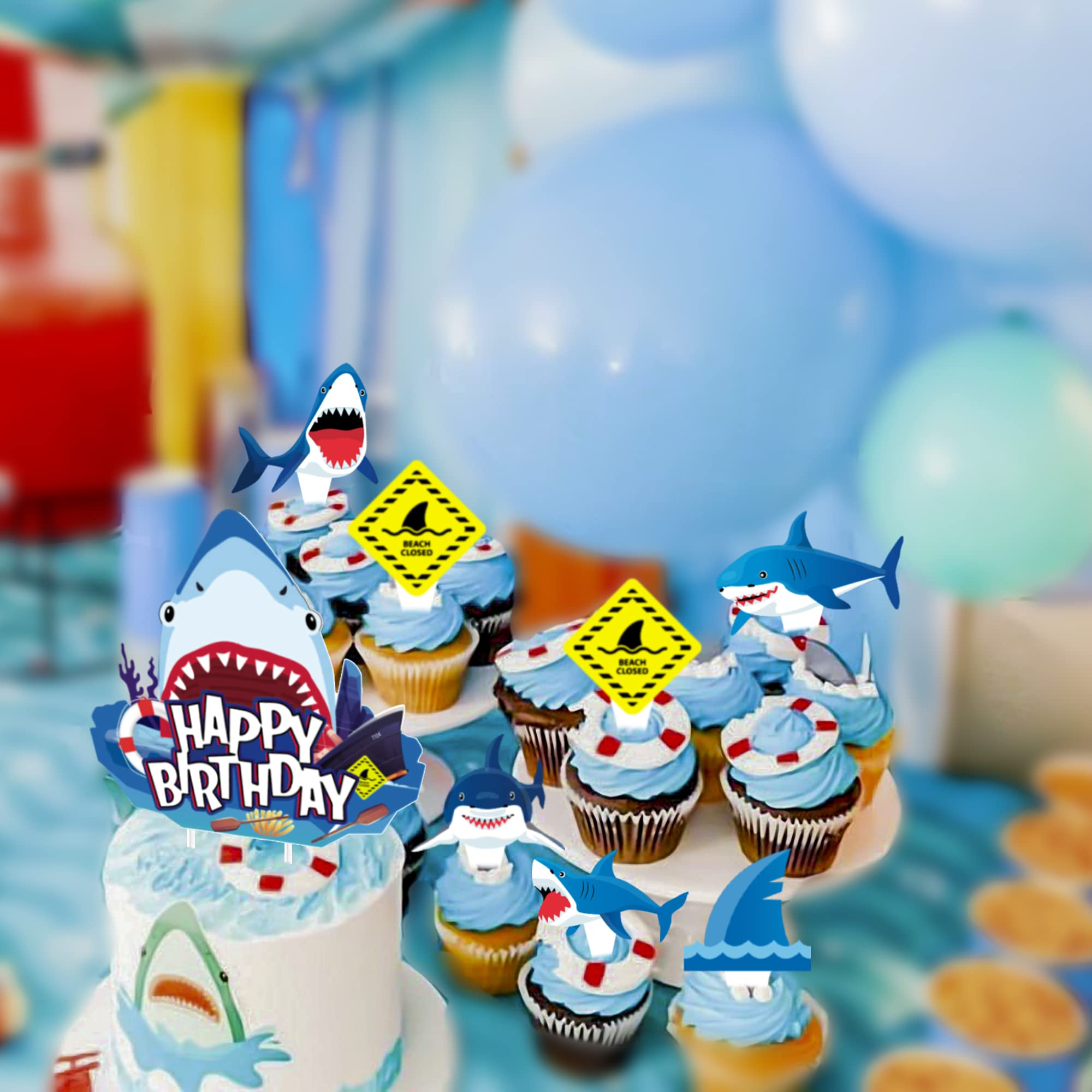 25pcs Shark Cake Topper Set - Fun Shark Birthday Party Decorations for Boys, Kids Shark Theme Party Supplies - Perfect for Birthday Cakes, Cupcakes, and Ocean-Themed Celebrations