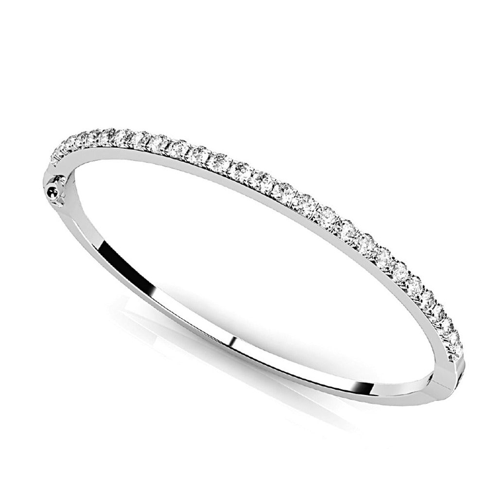 2.0 Carat Round Diamond Classic Bangle Bracelet - 14K White Gold Pave Setting for Women | Elegant Jewelry Gift for Anniversary, Wedding & Special Occasions