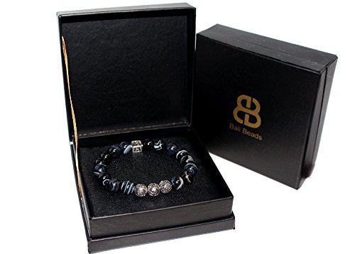 Black Striped Onyx and Sterling Silver Bracelet for Men | Designer Beaded Onyx Bracelet | Handmade Jewelry Gift for Him | Perfect for Casual Wear, Business Meetings & Special Occasions
