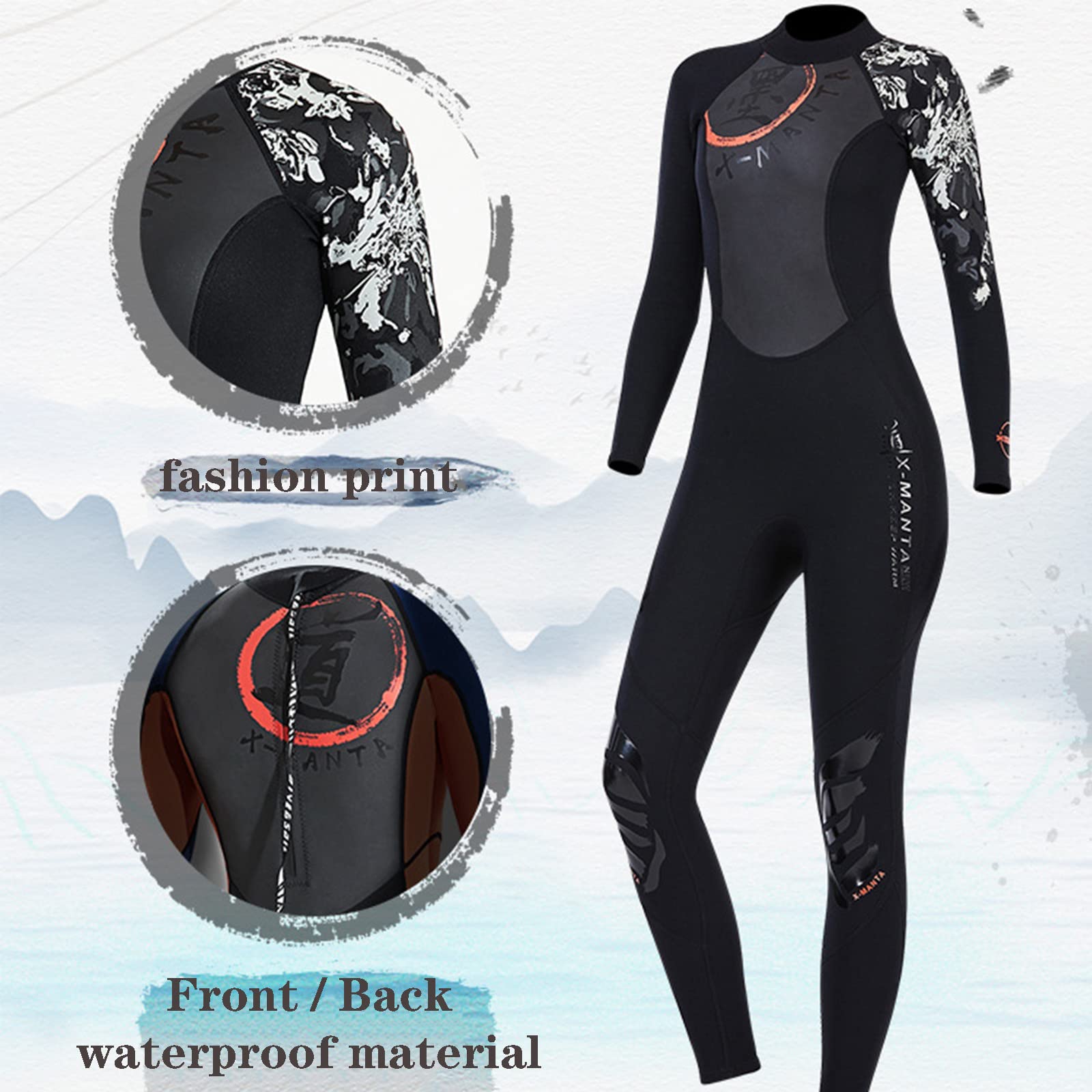 3mm Neoprene Women's Full Body Wetsuit with Back Zip - Long Sleeve Diving Suit for Swimming, Snorkeling, Surfing & Scuba Diving | Thermal Protection for Cold Water Sports | Black Size S