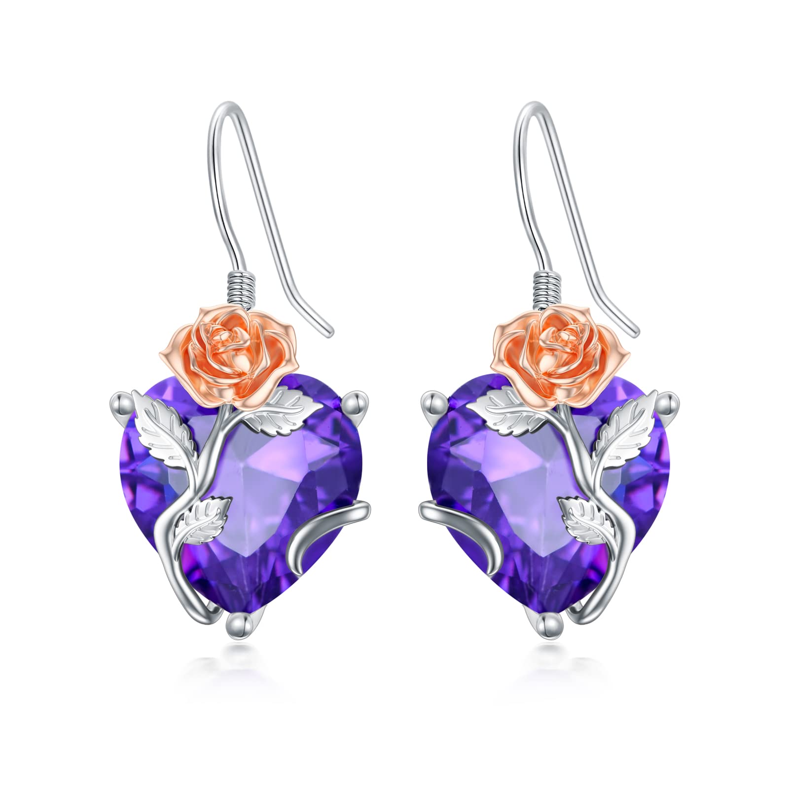 TOUPOP Sterling Silver Birth Month Flower Drop Earrings for Women - Crystal Dangle Earrings, Elegant Birthday Jewelry Gifts for Her, Perfect for Parties, Weddings & Everyday Wear