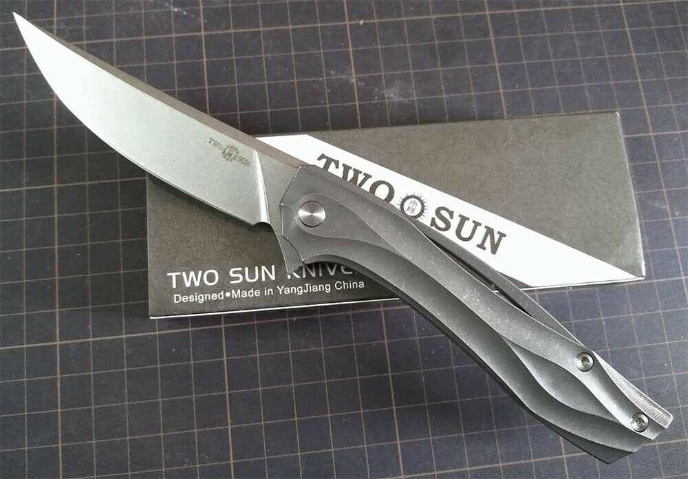 TwoSun TS351 Titanium Flipper Knife - 14C28N Steel Blade, Fast Opening Outdoor Folding Knife for Camping, Hiking & EDC (Everyday Carry)