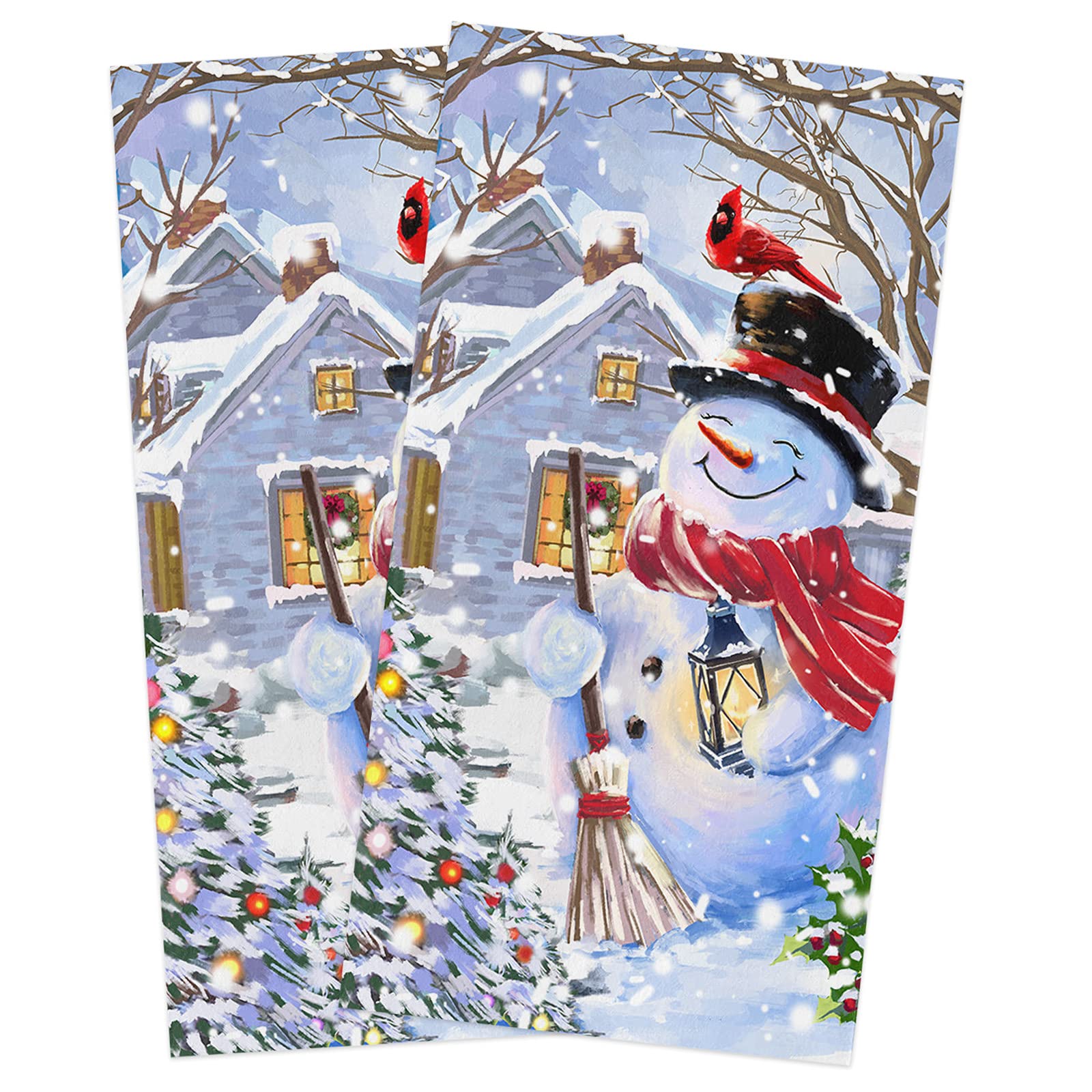 Premium Christmas Kitchen Towels Set of 2 - 18x28 Inch Super Soft Cotton Xmas Tree & Snowman Design - Absorbent Dish Cloths, Tea Towels, Bar Towels for Holiday Cooking, Baking, Cleaning & Decorating