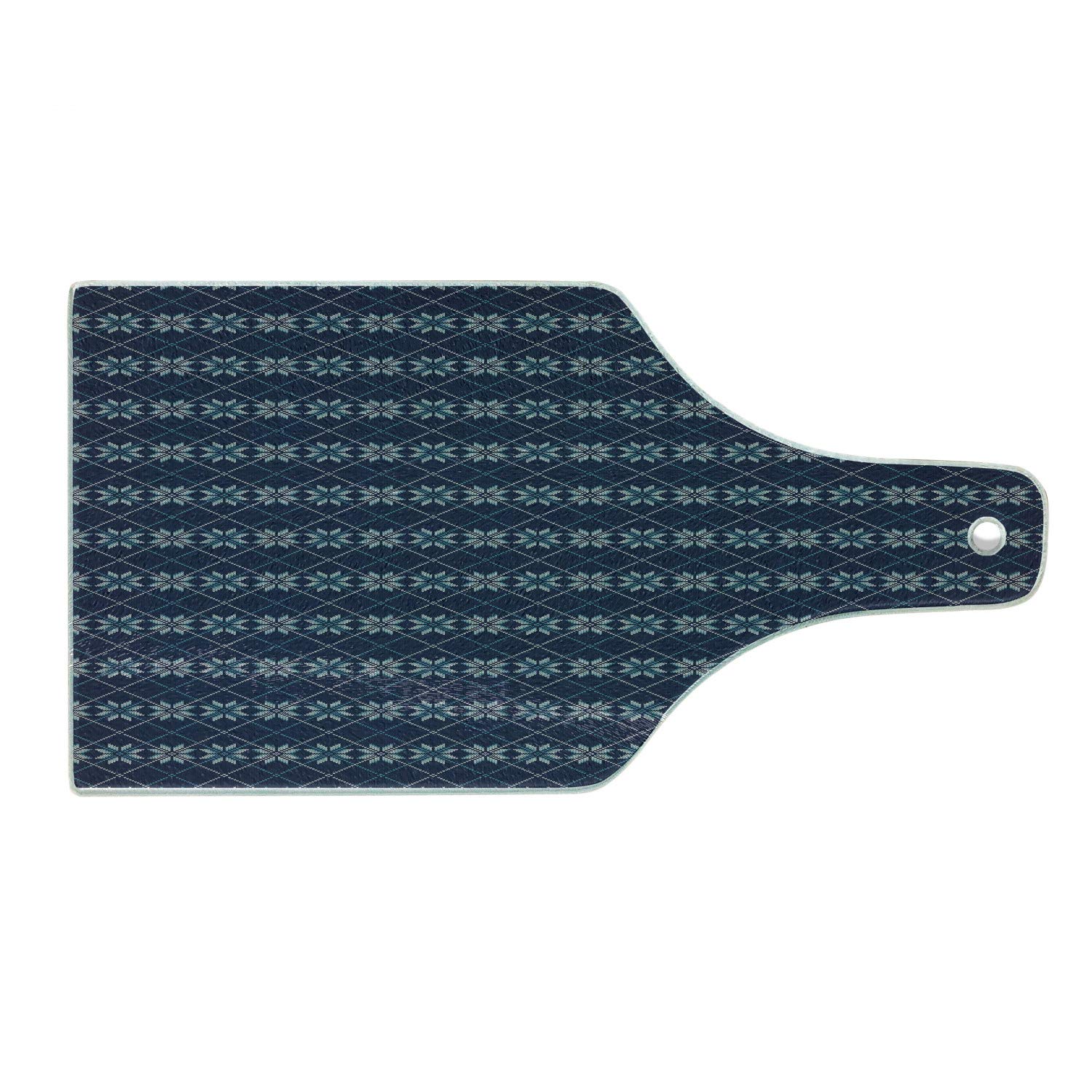 Ambesonne Nordic Wine Bottle Shaped Cutting Board - Festive Winter Holiday Fair Isle Pattern with Snowflakes - Tempered Glass Serving Board for Cheese, Charcuterie & Appetizers - Navy Blue, Pale Blue & White Decorative Kitchen Accessory - Perfect for Holiday Parties, Gifts & Home Decor