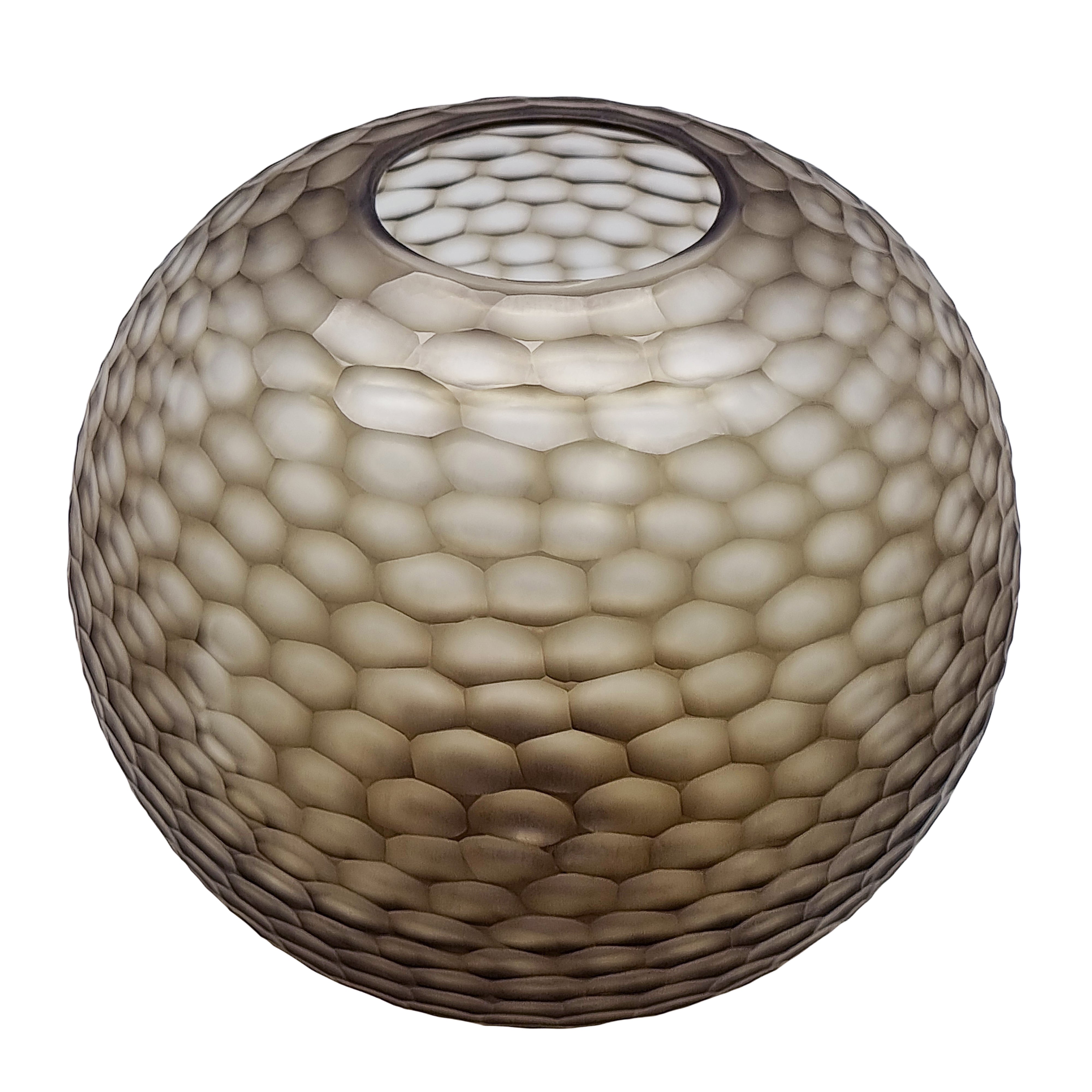 Victoria Round Glass Vase 34x29.5cm Smoke Grey - Elegant Centerpiece for Home Decor, Wedding, and Floral Arrangements