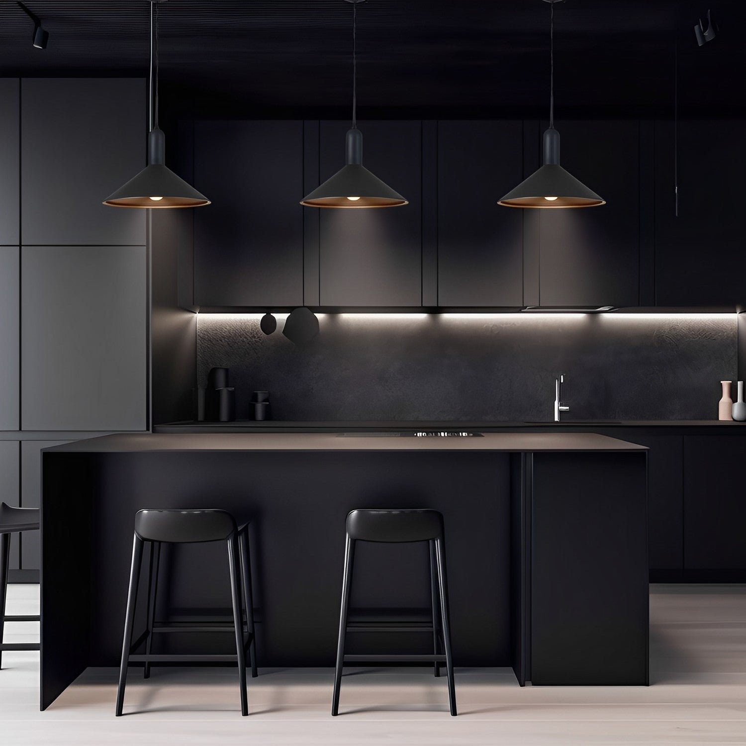 13 3/4 Inch Black Cone LED Mini Pendant Light - P209D Series for Kitchen Island, Dining Room, or Bar Counter Lighting