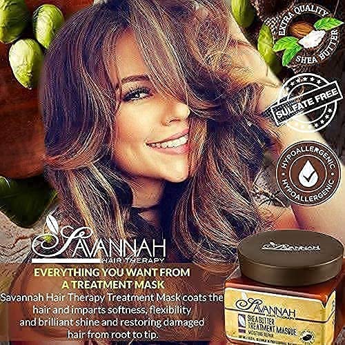Shea Butter Hair Treatment Bundle - 16.9 Oz Deep Conditioning Mask + 16.9 Oz Shampoo with Natural Keratin for Dry, Damaged, Curly & Color-Treated Hair - Sulfate, Sodium Chloride & B6 Vitamin Enriched - Perfect for Salon-Quality Hair Care at Home