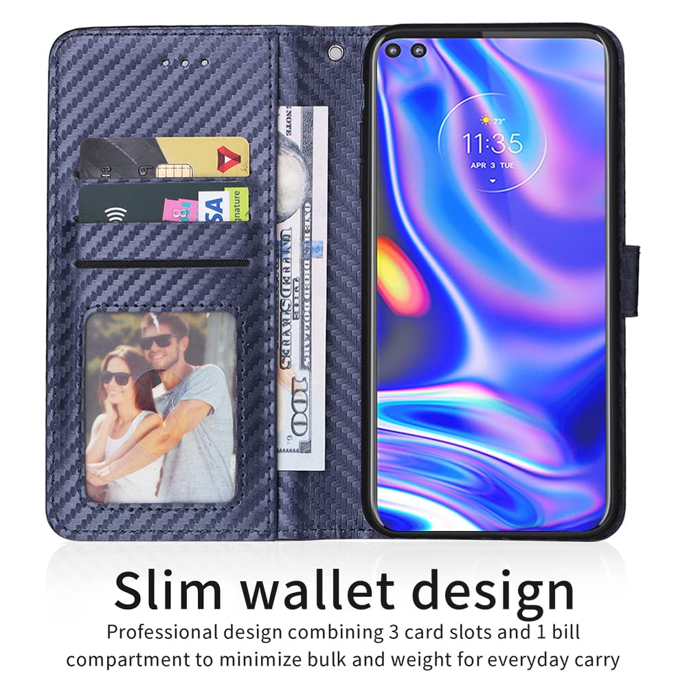 Premium Leather Wallet Case for Moto One 5G/One5G UW/Moto G 5G Plus - Flip Stand Cover with Card Holder, Wrist Strap & Lanyard - Compatible with Motorola One Lite XT2075-1 (Blue) - Perfect for Work, Travel & Everyday Use