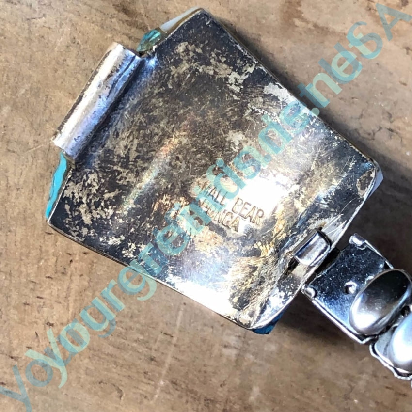 Authentic 925 Sterling Silver Turquoise Alabaster Watch Band - Handcrafted Native American Ponca Tribe Bear Design - Perfect for Casual, Boho & Festival Outfits