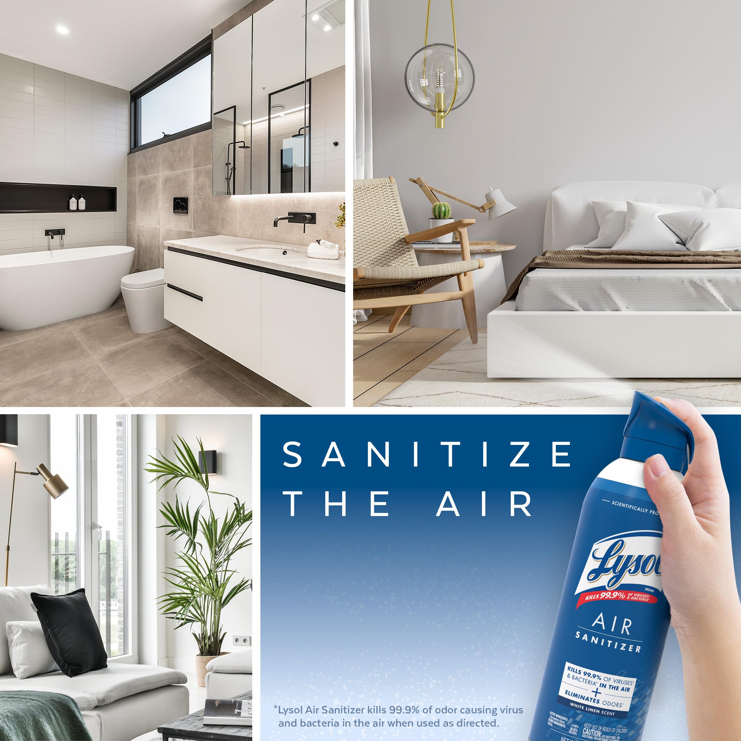 LYSOL Air Sanitizer Spray - Eliminate Odors & Freshen Air | White Linen Scent | 10 Fl Oz | Perfect for Home, Office & Car | Kills 99.9% of Airborne Bacteria