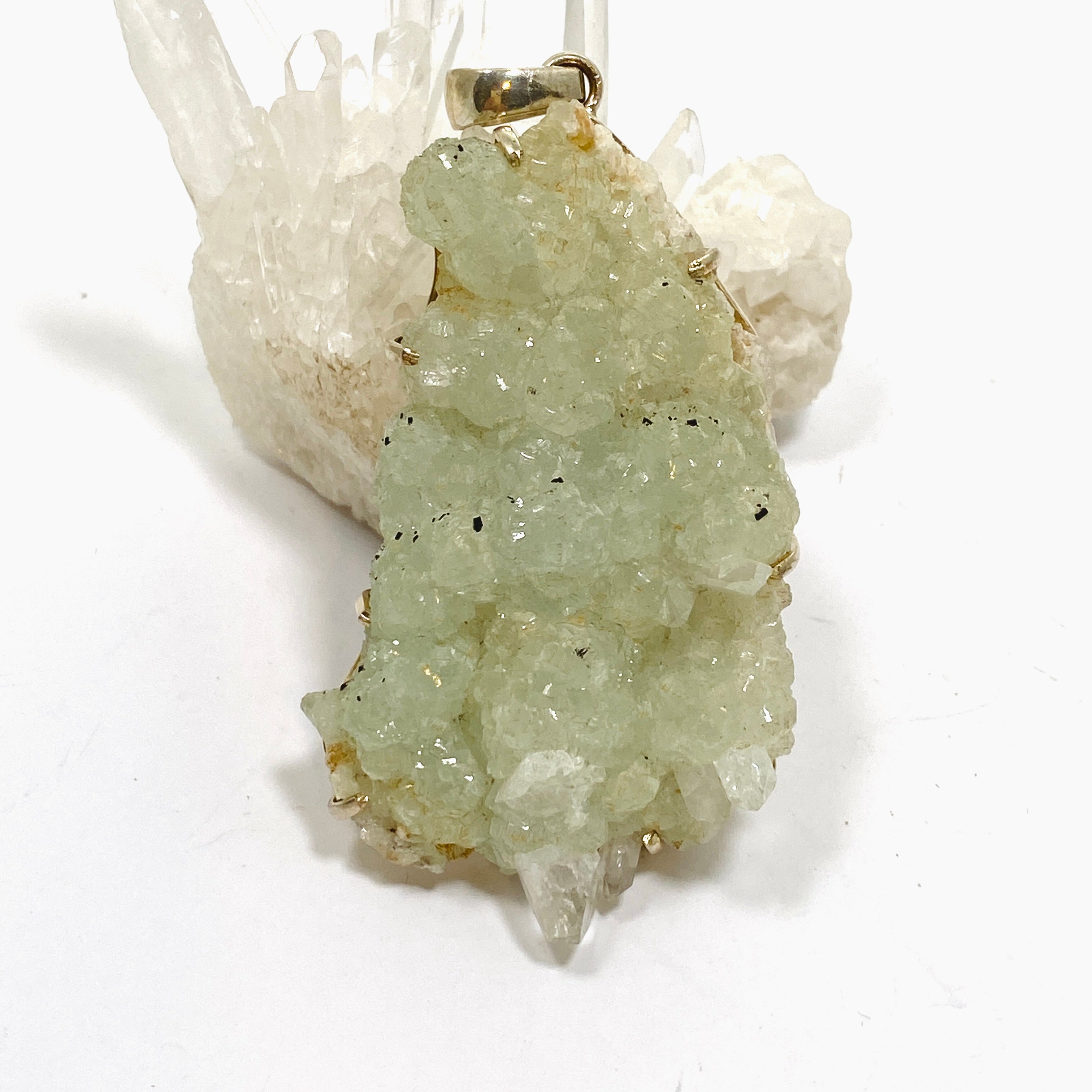 Natural Prehnite Raw Crystal Pendant Necklace - Healing Stone Jewelry for Women - Spiritual Energy & Chakra Balancing - Perfect for Meditation, Yoga & Gift Giving