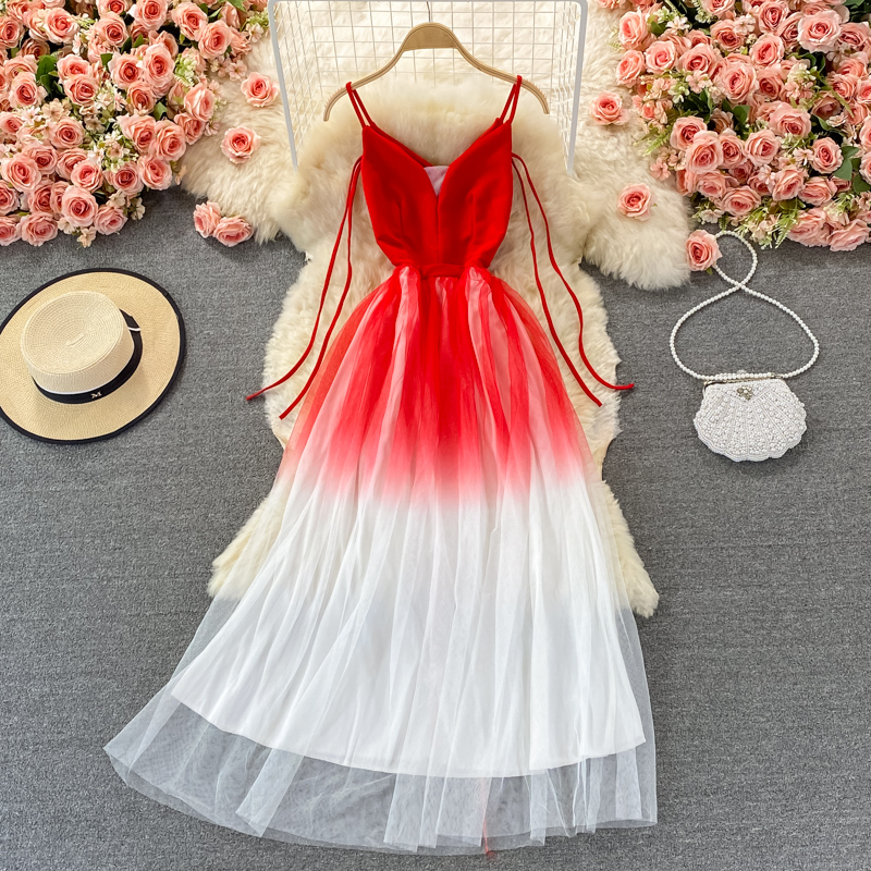 Elegant Gradient Mesh Evening Dress for Women - Summer V Neck Spaghetti Strap Party Gown 1367 | Perfect for Cocktail Parties, Weddings & Date Nights